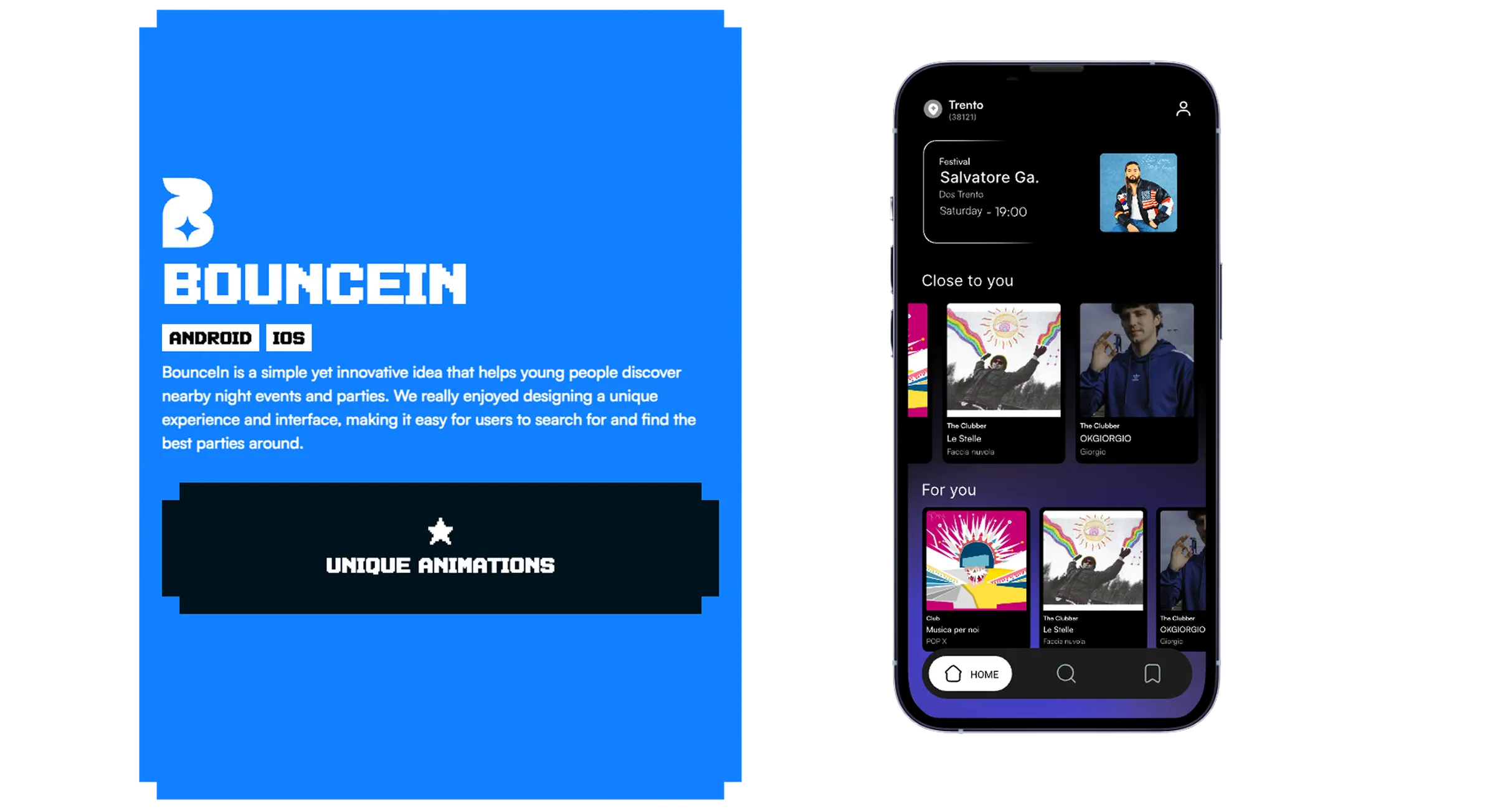 Drenlab Bouncein case study with the events app shown on a phone