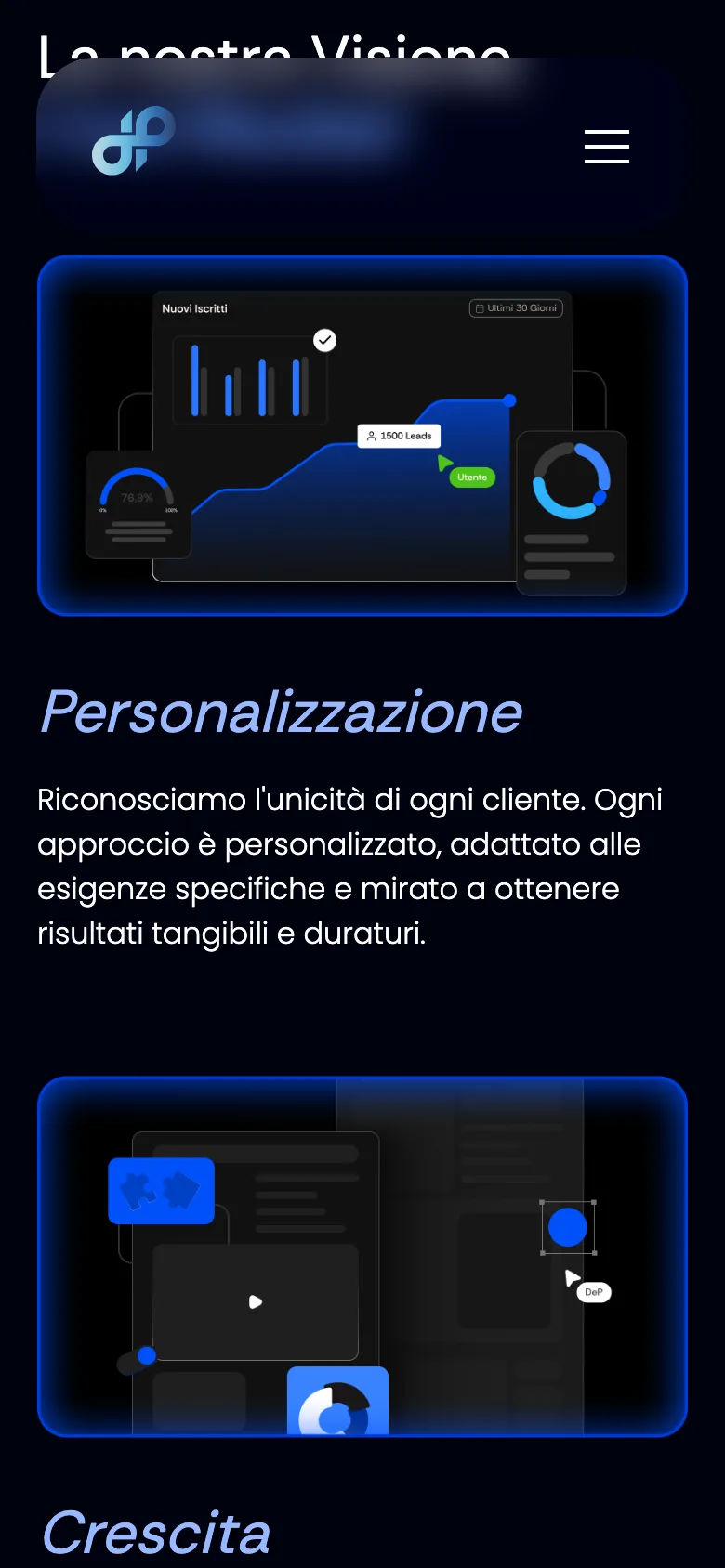 Dep Consulting vision section on mobile, with a dashboard illustration