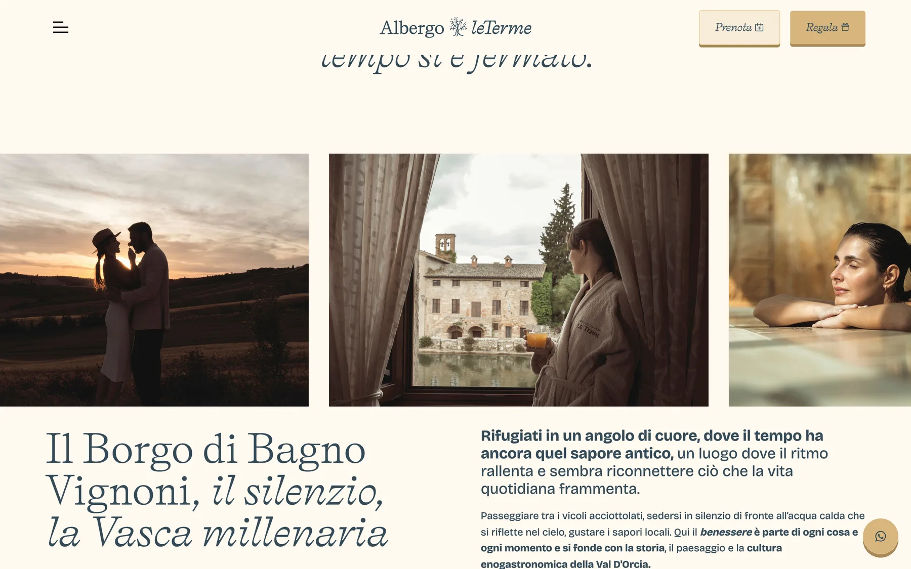 Albergo le Terme section on the village of Bagno Vignoni, with photo gallery