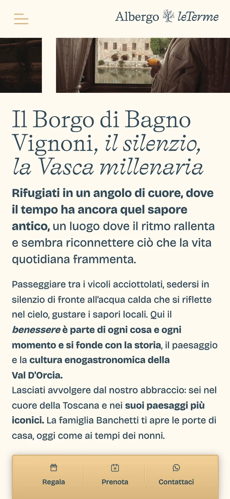Albergo le Terme on mobile: the borgo and the thermal pool