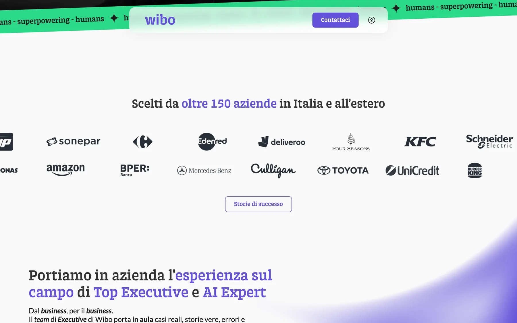 Wibo client logos and the Top Executive and AI Expert teachers